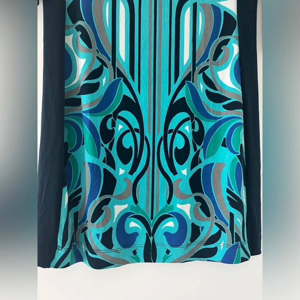 EUC Banana Republic Teal & Navy Retro Boat Neck 3/4 Sleeve Artsy‎ Dress, Small - Picture 5 of 6